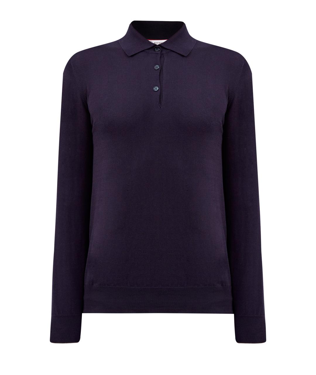 BRUNELLO CUCINELLI Темно-синее хлопковое поло с длинным рукавом, фото 1
