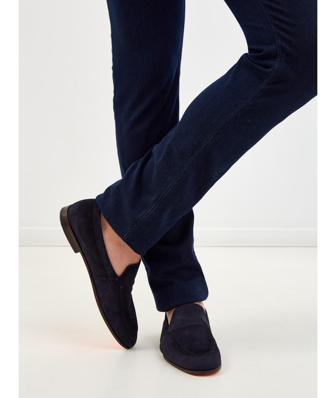 SANTONI Темно-синие замшевые лоферы, фото 2