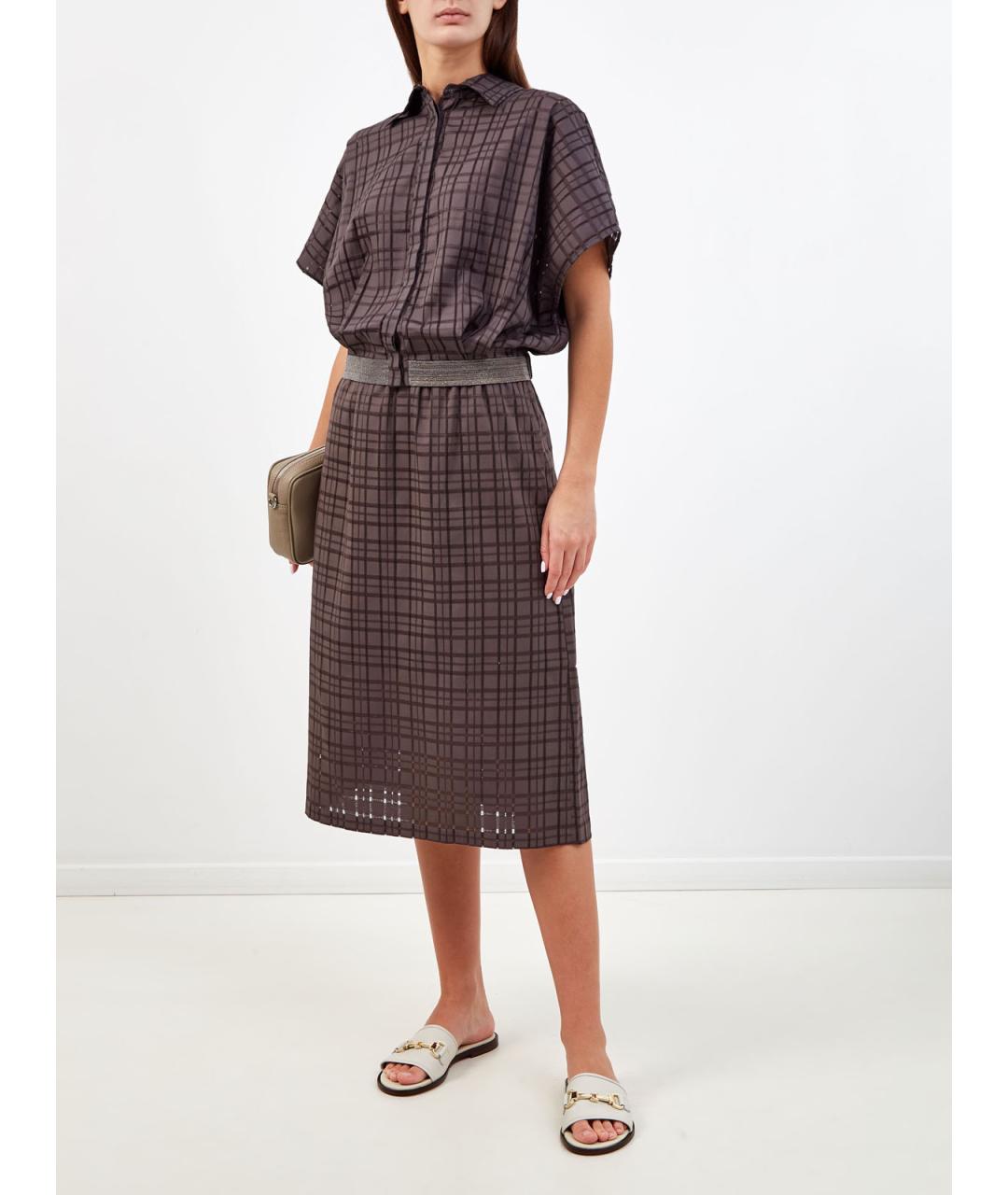 FABIANA FILIPPI Коричневая хлопковая юбка миди, фото 2