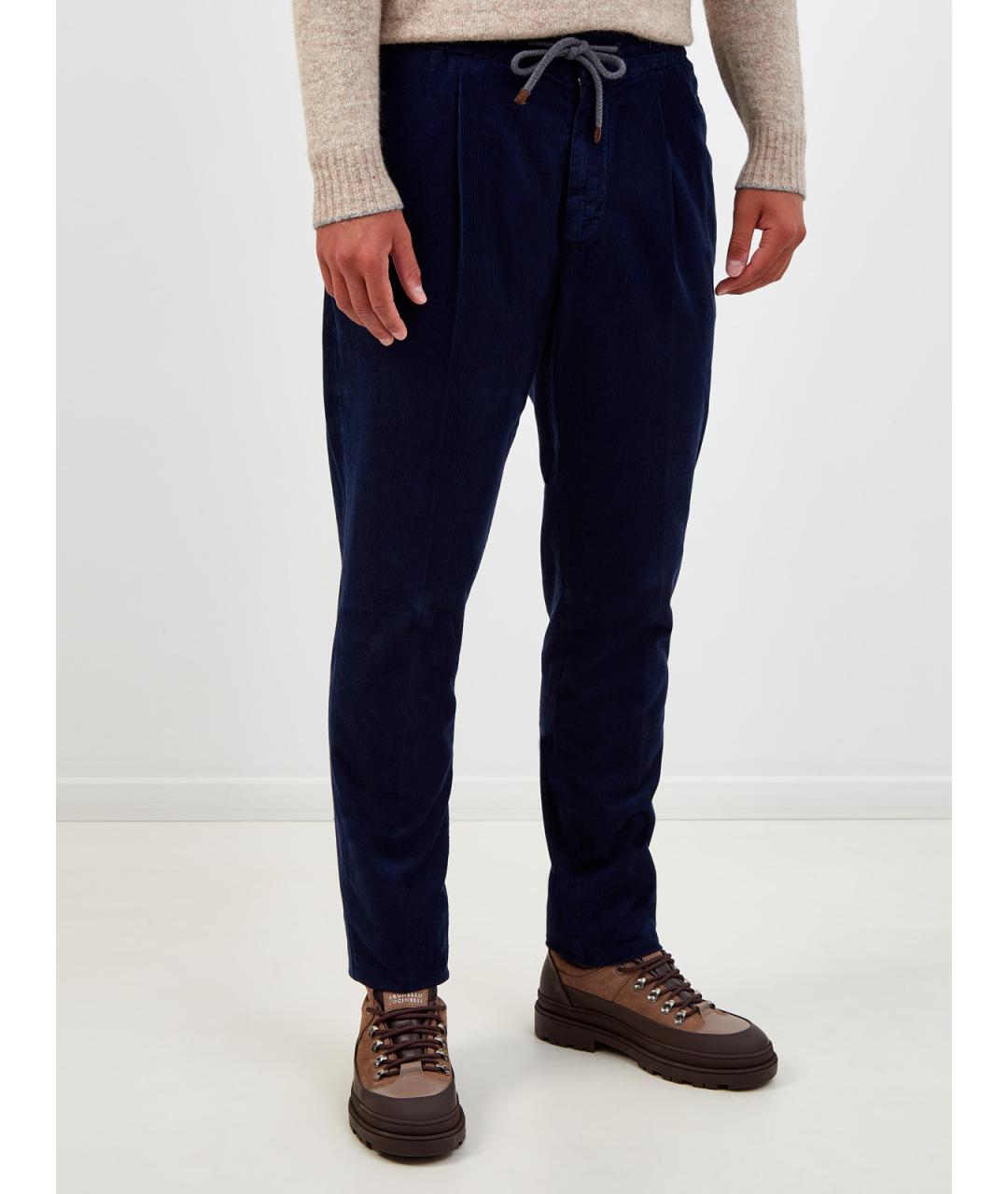 BRUNELLO CUCINELLI Синие хлопковые повседневные брюки, фото 3