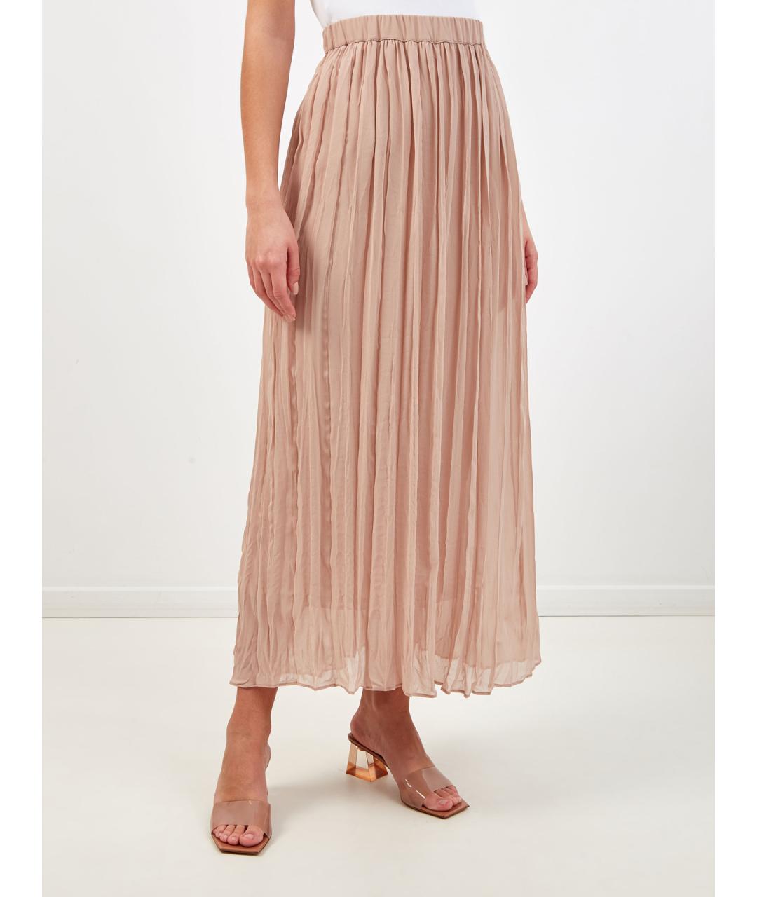 GENTRY PORTOFINO Бежевая шелковая юбка макси, фото 3