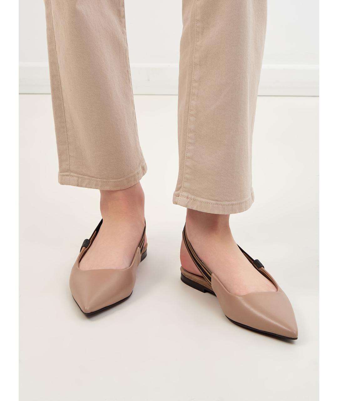 BRUNELLO CUCINELLI Бежевые кожаные балетки, фото 2