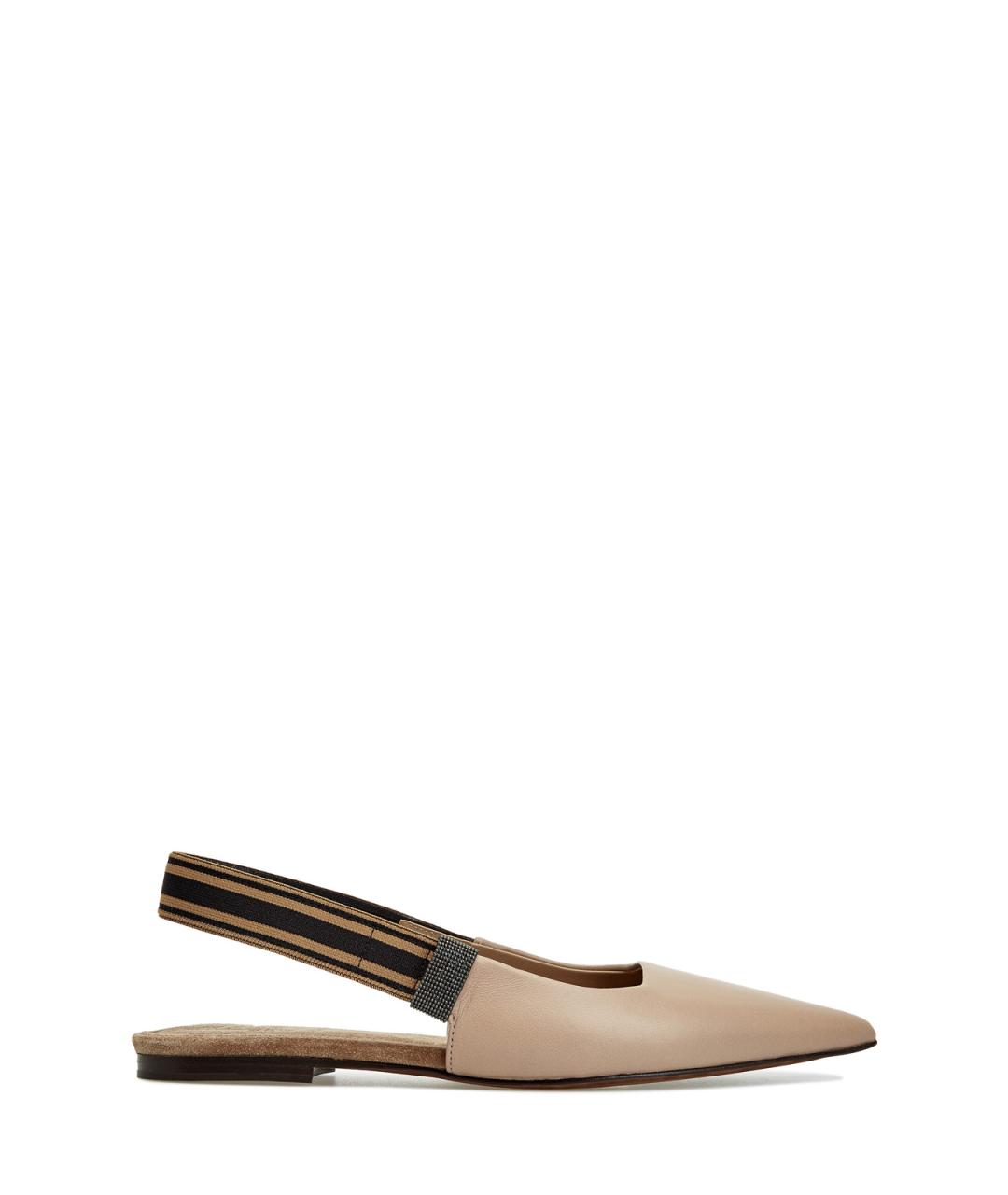 BRUNELLO CUCINELLI Бежевые кожаные балетки, фото 1