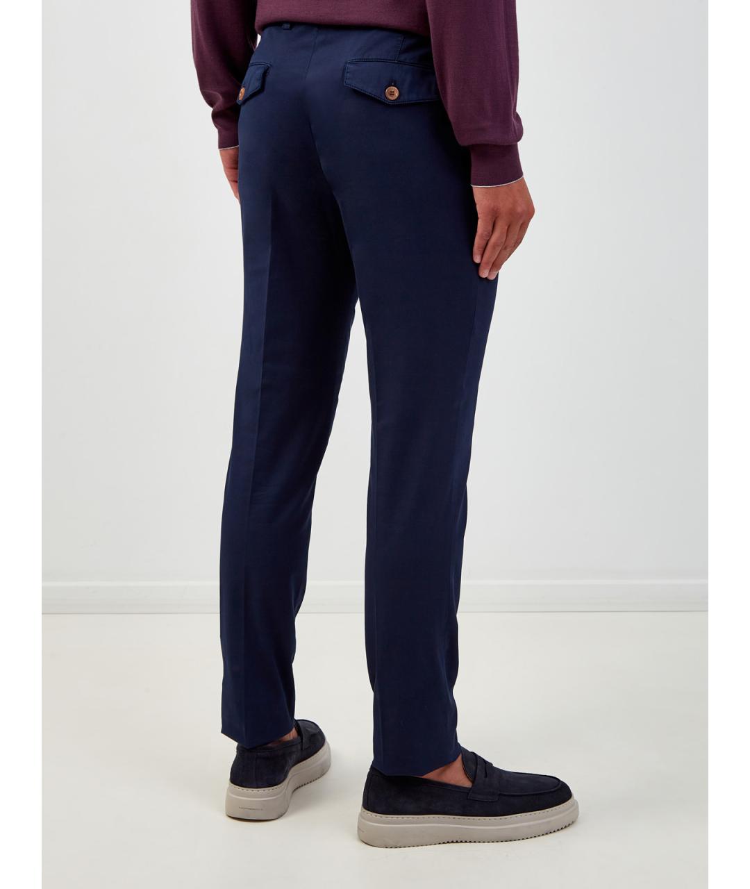 BRUNELLO CUCINELLI Темно-синие хлопковые повседневные брюки, фото 4