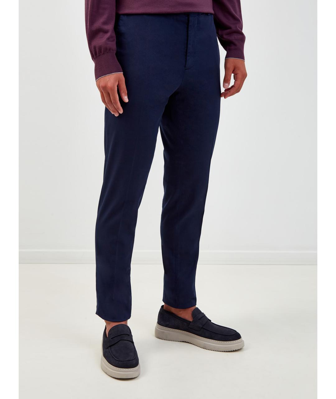 BRUNELLO CUCINELLI Темно-синие хлопковые повседневные брюки, фото 3