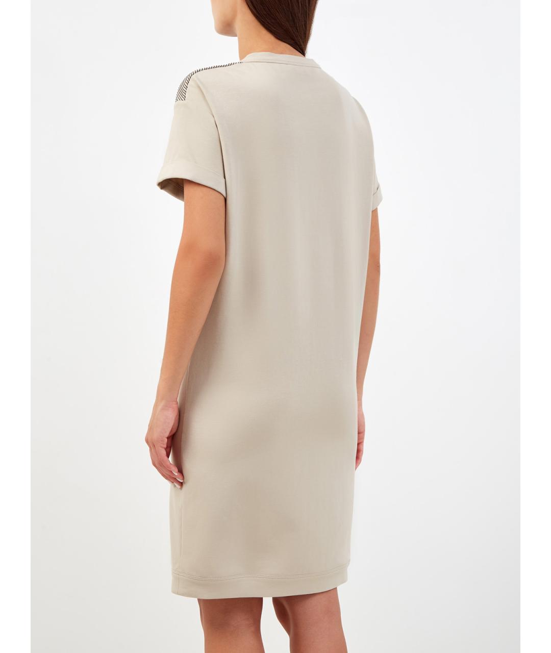 BRUNELLO CUCINELLI Бежевое хлопковое повседневное платье, фото 4