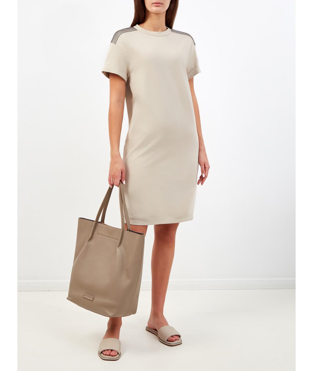 BRUNELLO CUCINELLI Бежевое хлопковое повседневное платье, фото 2