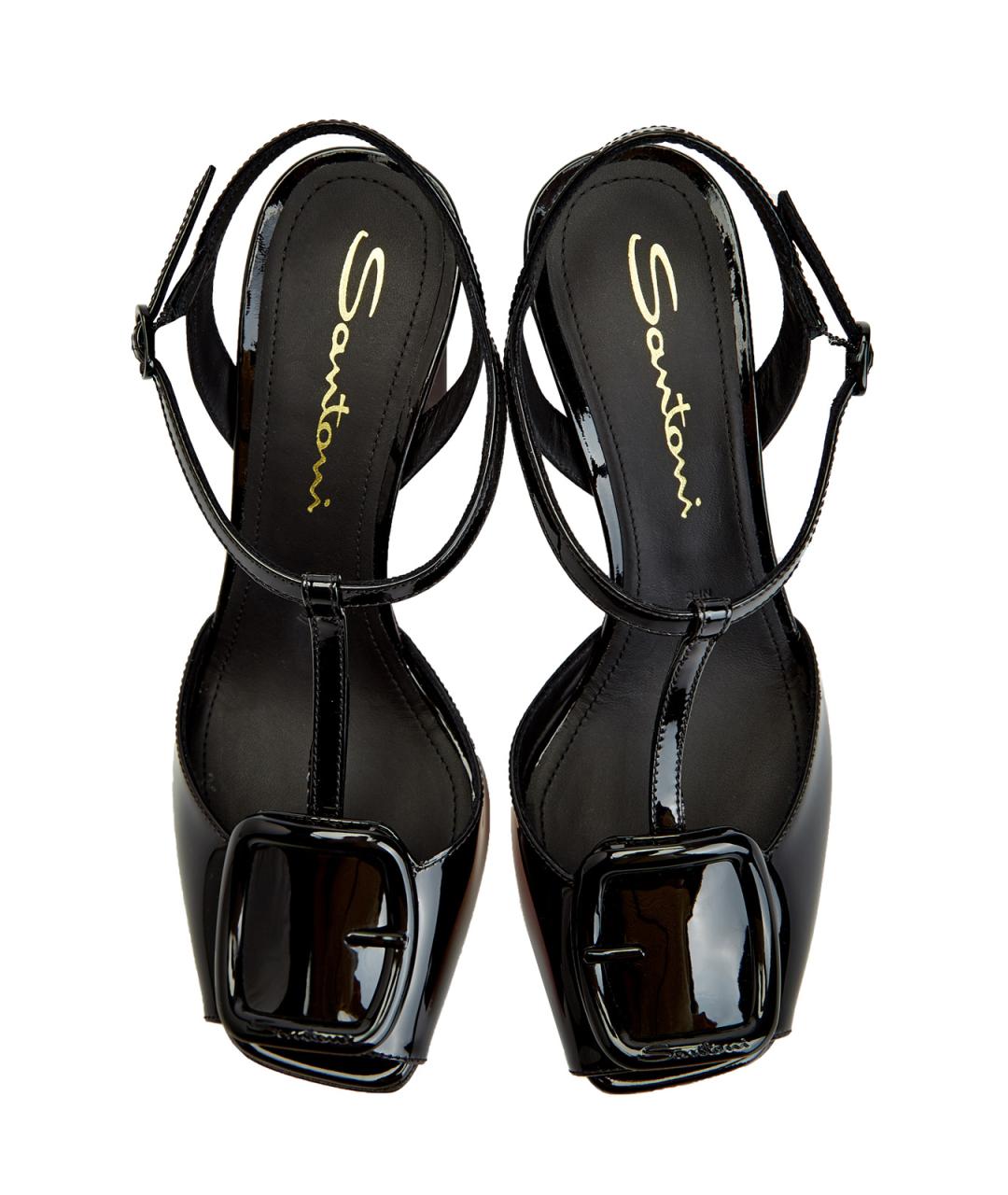 SANTONI Черные босоножки из лакированной кожи, фото 4