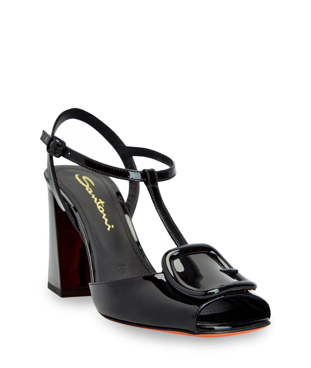 SANTONI Черные босоножки из лакированной кожи, фото 2