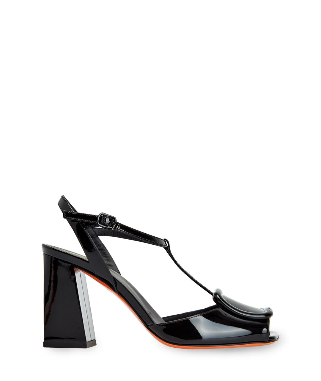 SANTONI Черные босоножки из лакированной кожи, фото 1