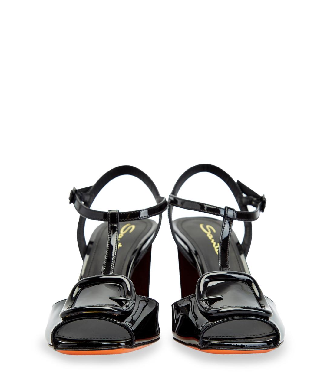 SANTONI Черные босоножки из лакированной кожи, фото 5