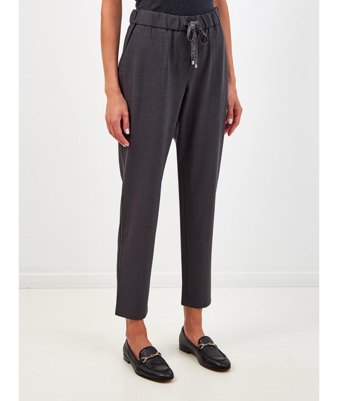 LORENA ANTONIAZZI Антрацитовые шерстяные прямые брюки, фото 3