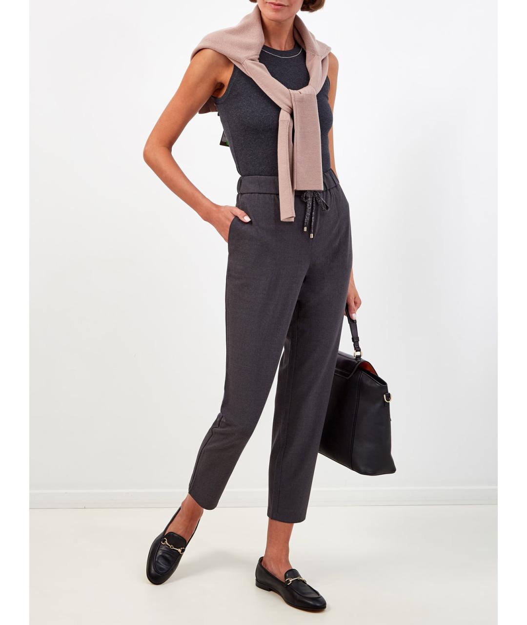 LORENA ANTONIAZZI Антрацитовые шерстяные прямые брюки, фото 2