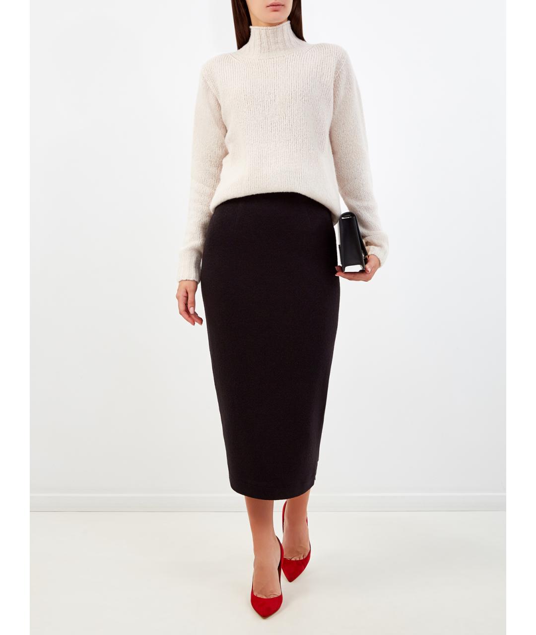 GENTRY PORTOFINO Черная шерстяная юбка миди, фото 2