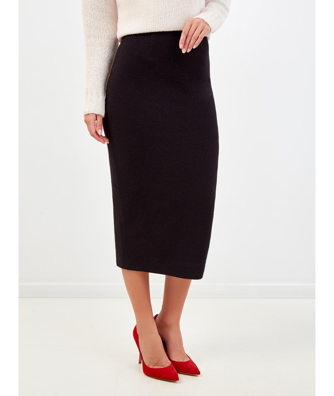 GENTRY PORTOFINO Черная шерстяная юбка миди, фото 3