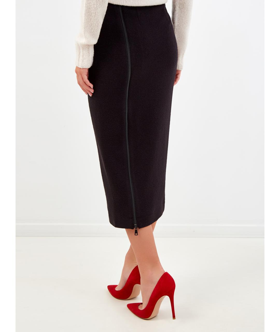 GENTRY PORTOFINO Черная шерстяная юбка миди, фото 4