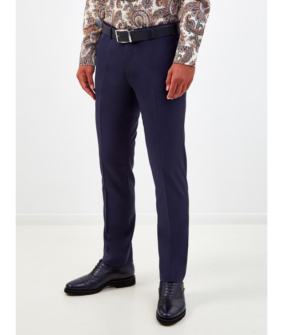 ETRO Синие шерстяные классические брюки, фото 3
