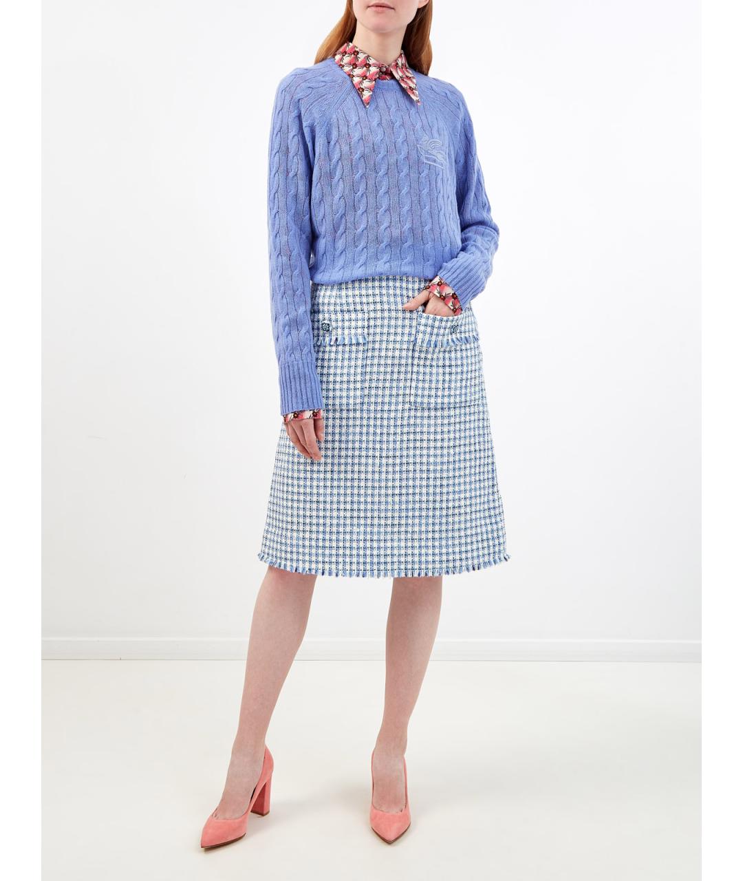 ETRO Голубая шерстяная юбка миди, фото 2