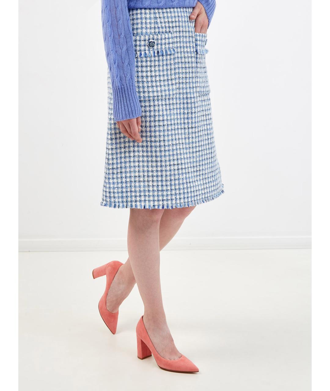 ETRO Голубая шерстяная юбка миди, фото 3