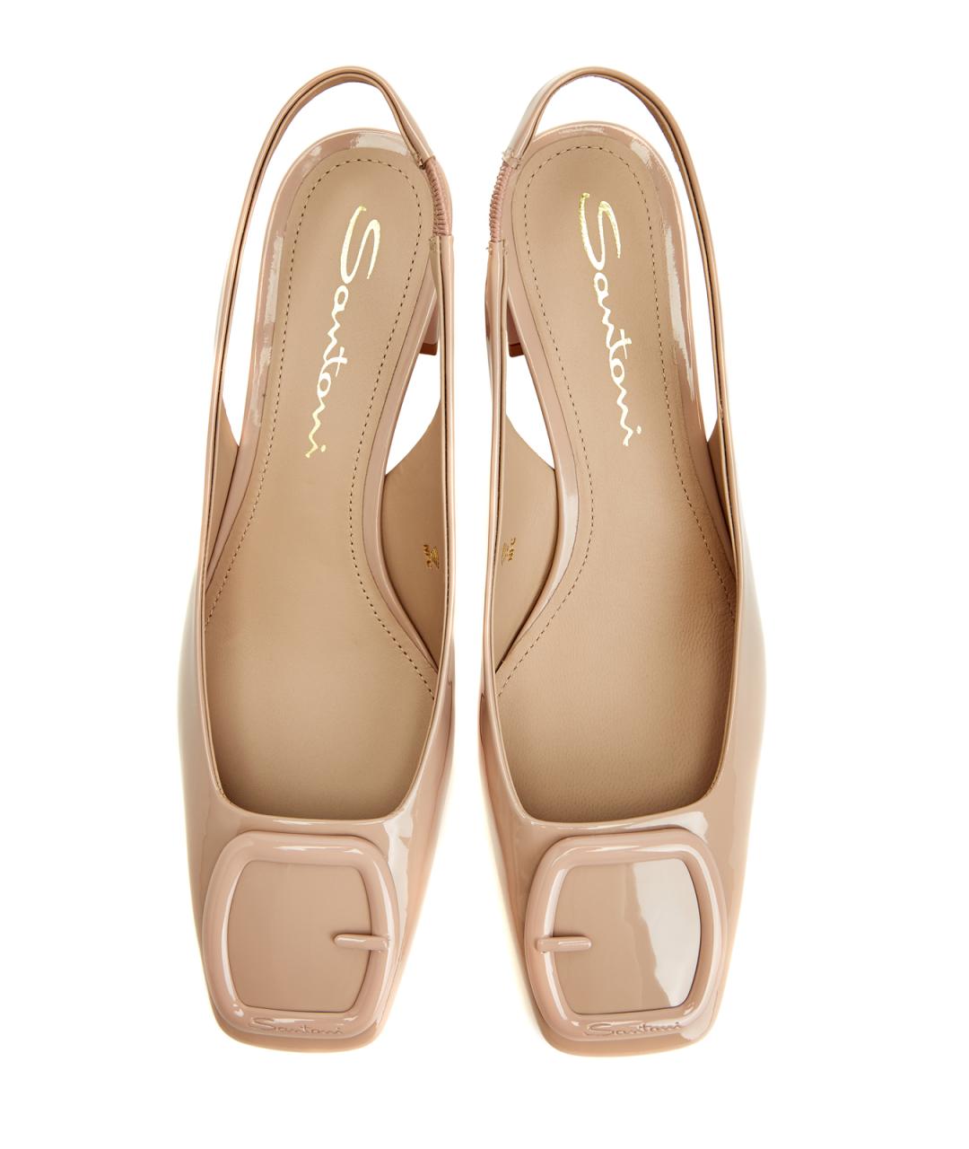 SANTONI Бежевые туфли из лакированной кожи, фото 4