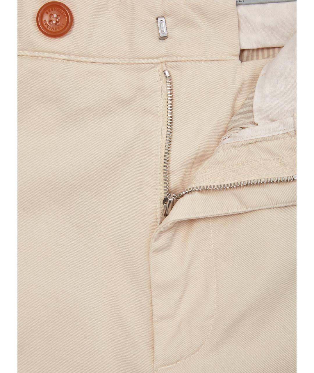 BRUNELLO CUCINELLI Бежевые хлопковые повседневные брюки, фото 6