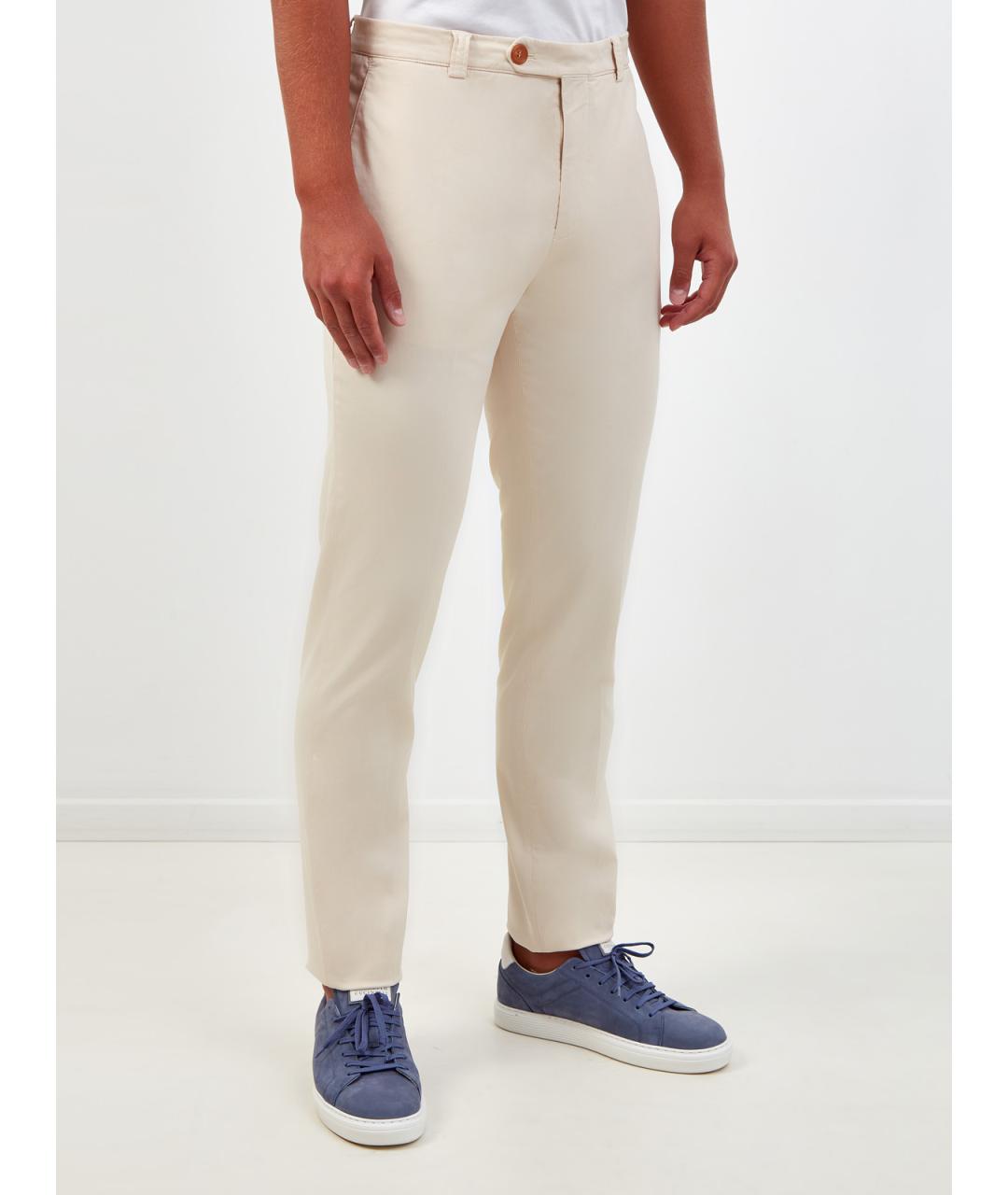 BRUNELLO CUCINELLI Бежевые хлопковые повседневные брюки, фото 3