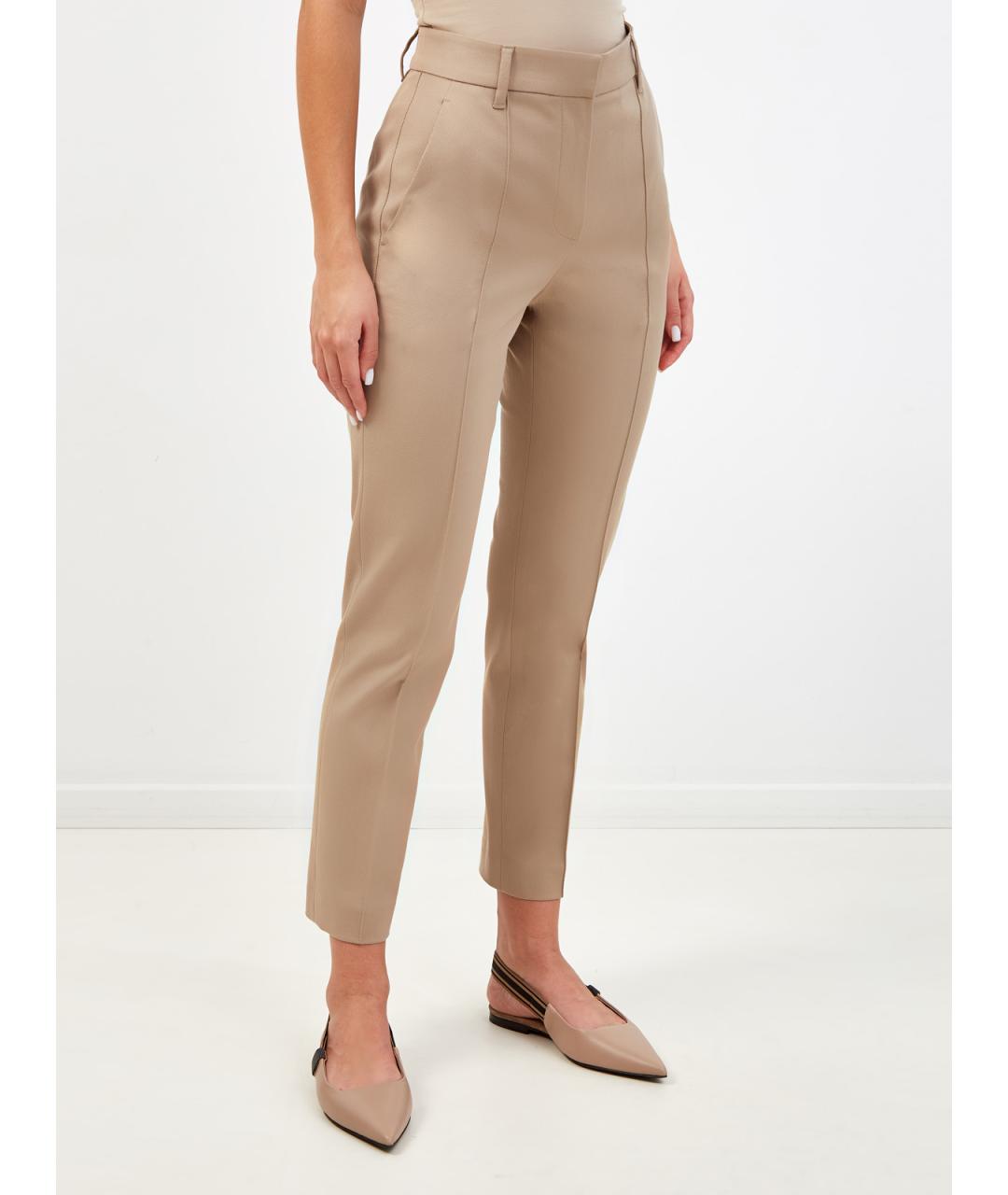 BRUNELLO CUCINELLI Бежевые хлопковые брюки узкие, фото 3