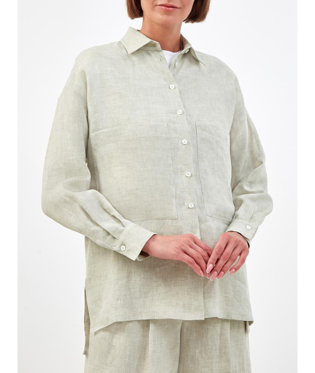 ELEVENTY Зеленая льняная рубашка, фото 3
