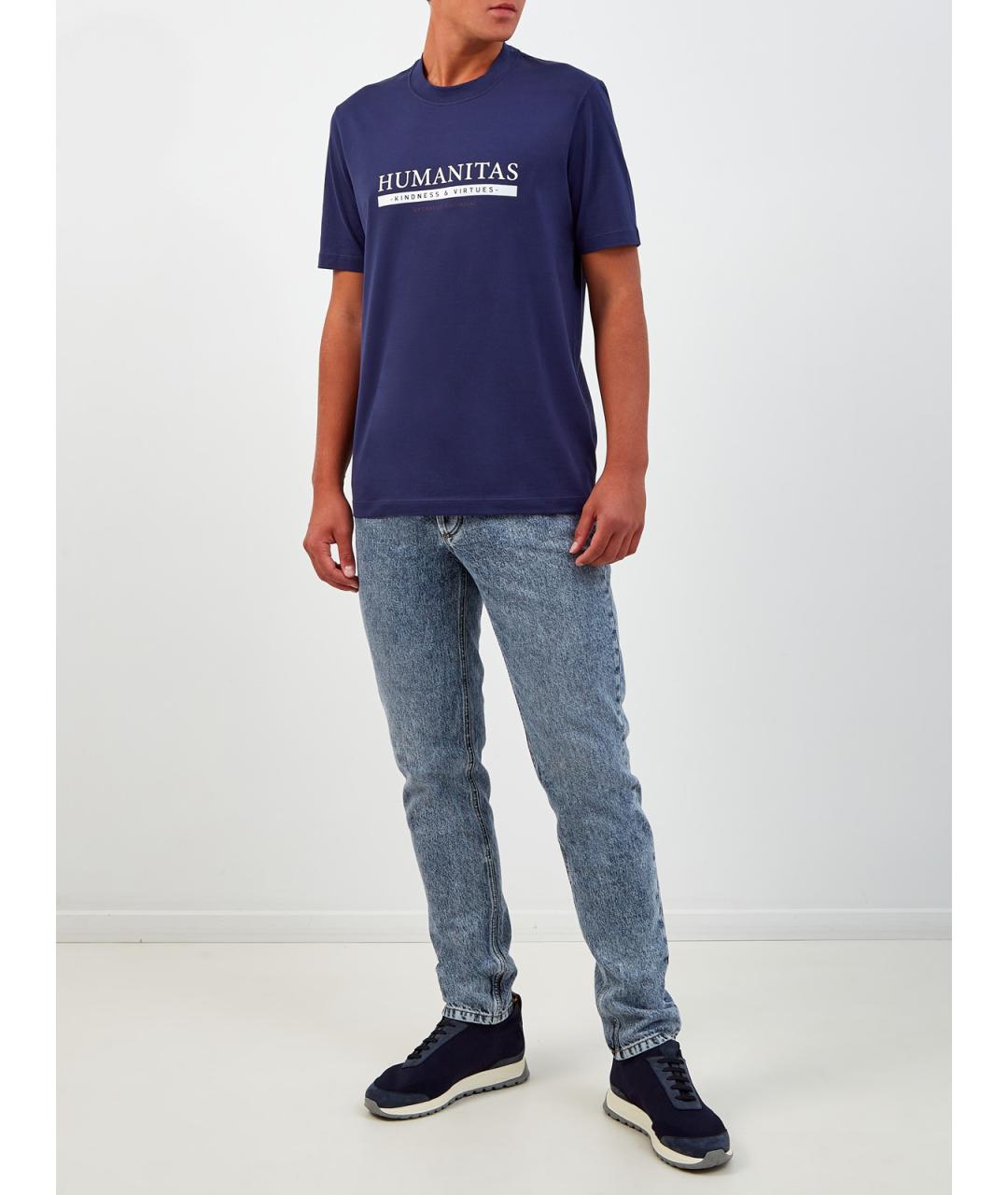 BRUNELLO CUCINELLI Синяя хлопковая футболка, фото 2