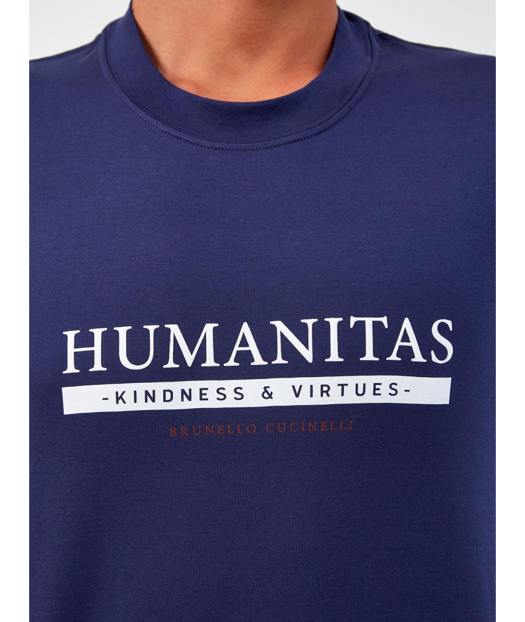 BRUNELLO CUCINELLI Синяя хлопковая футболка, фото 5