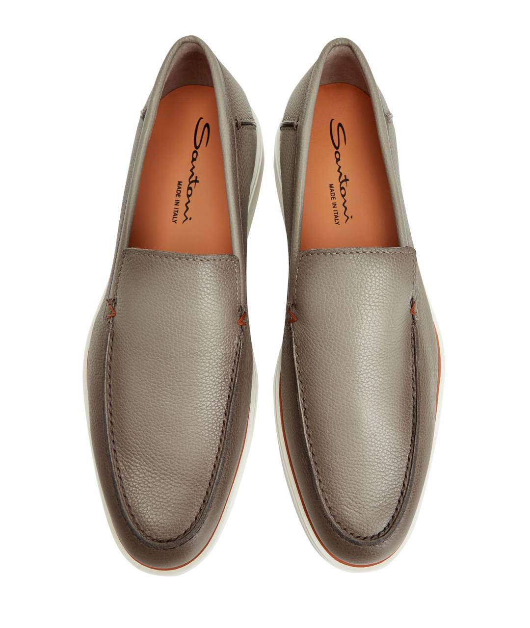 SANTONI Бежевые кожаные лоферы, фото 5