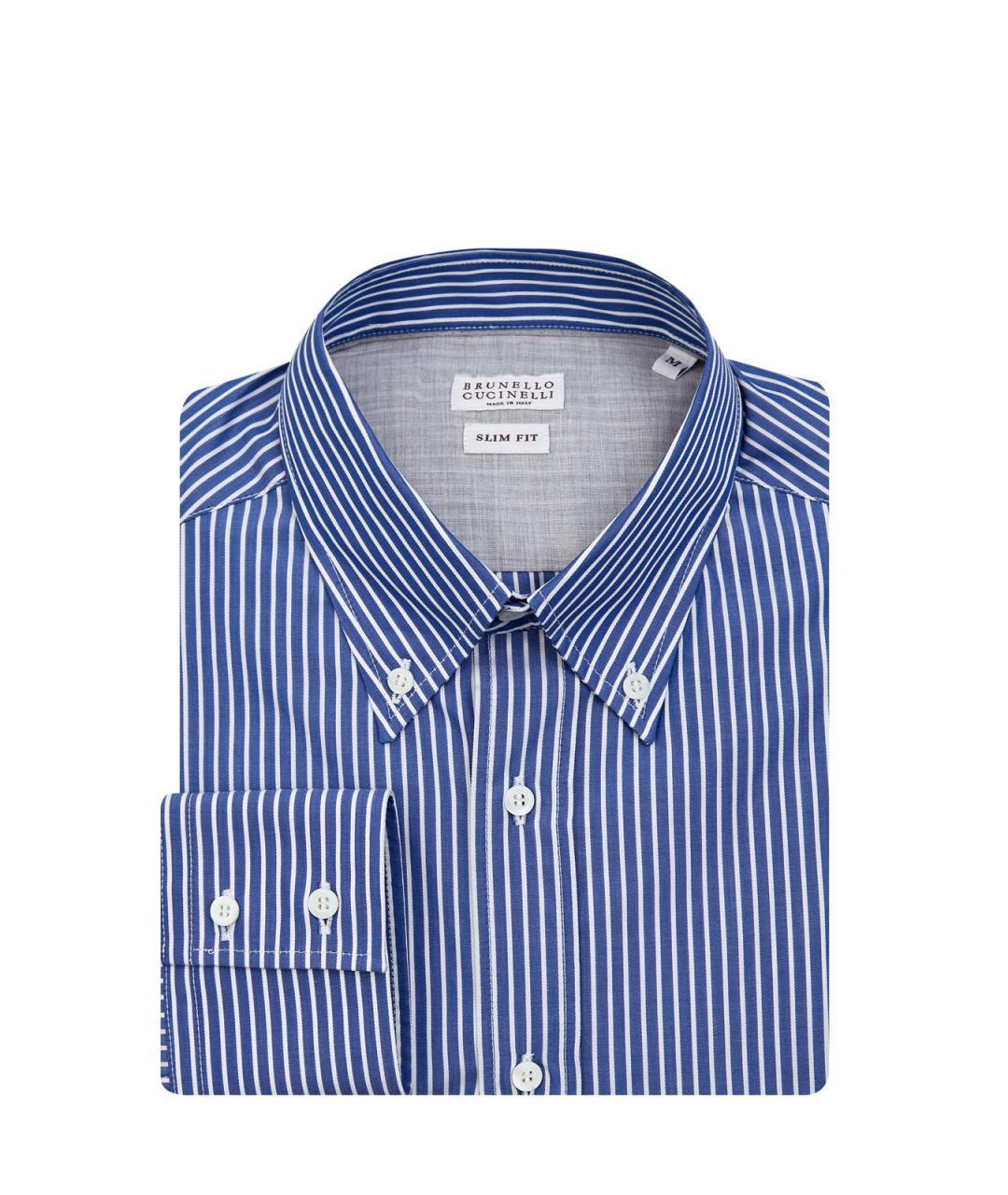 BRUNELLO CUCINELLI Синяя хлопковая кэжуал рубашка, фото 3