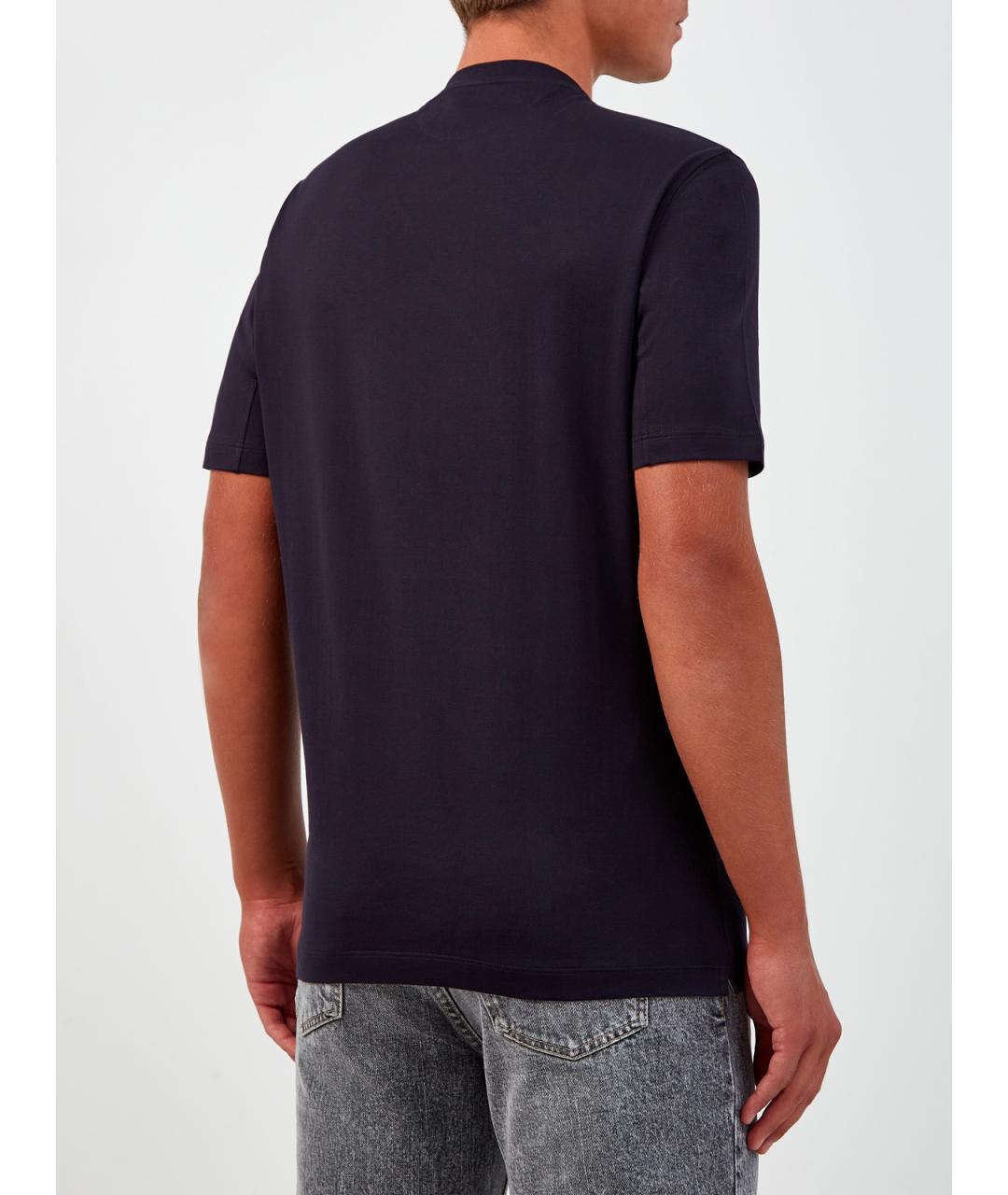 BRUNELLO CUCINELLI Синяя хлопковая футболка, фото 4