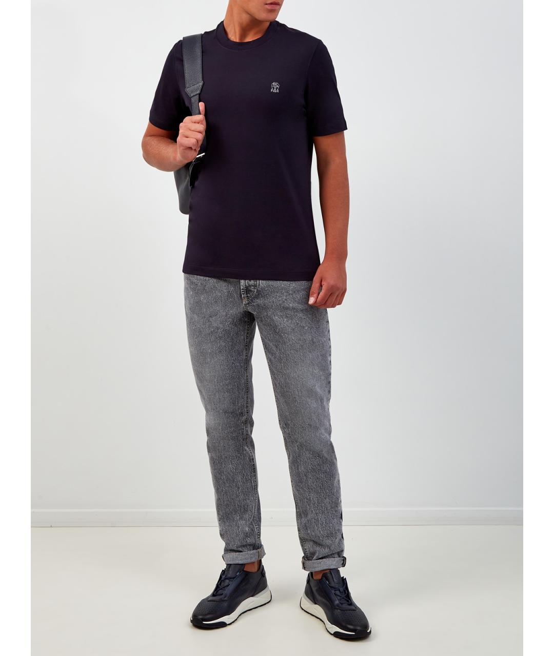 BRUNELLO CUCINELLI Синяя хлопковая футболка, фото 2