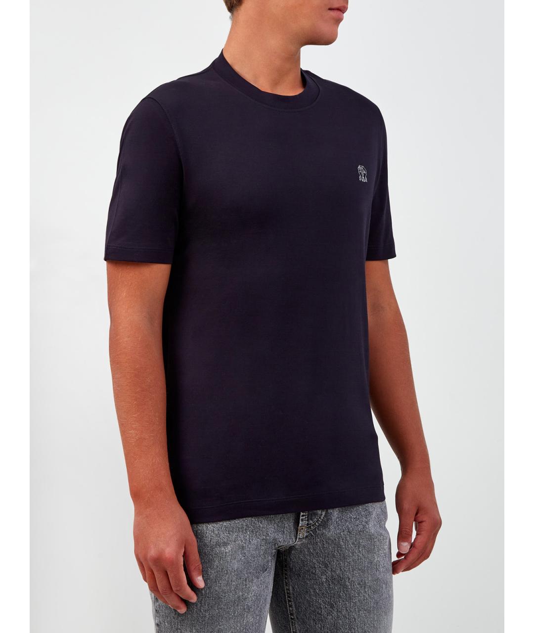 BRUNELLO CUCINELLI Синяя хлопковая футболка, фото 3