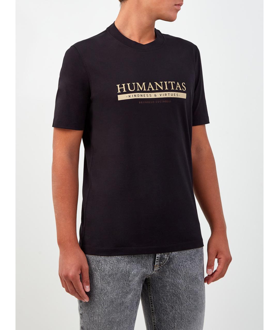 BRUNELLO CUCINELLI Темно-синяя хлопковая футболка, фото 3