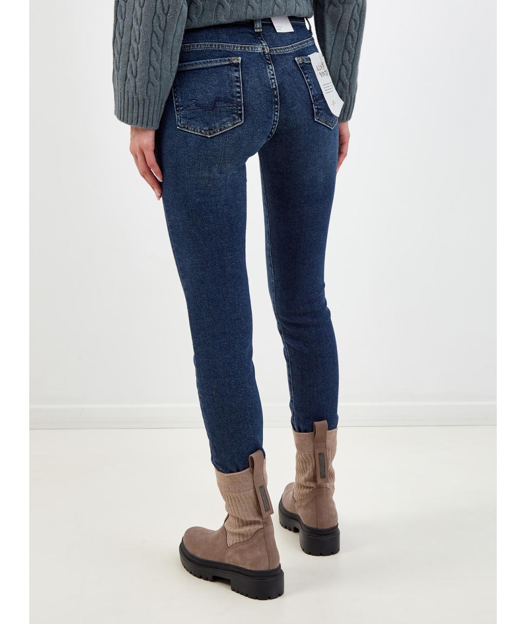 7 FOR ALL MANKIND Темно-синие хлопковые джинсы слим, фото 4