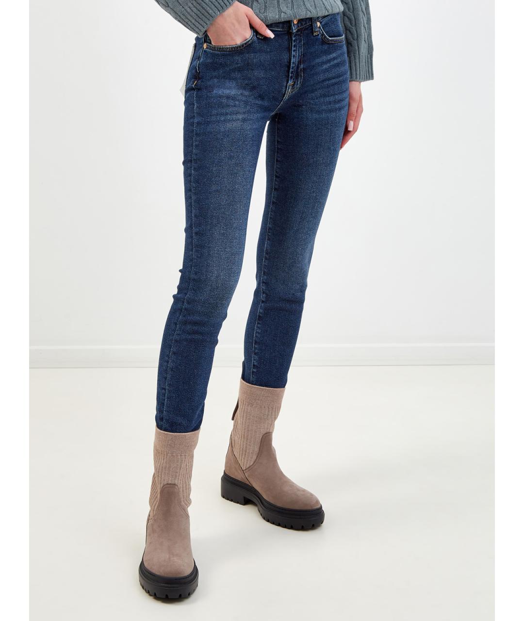 7 FOR ALL MANKIND Темно-синие хлопковые джинсы слим, фото 3