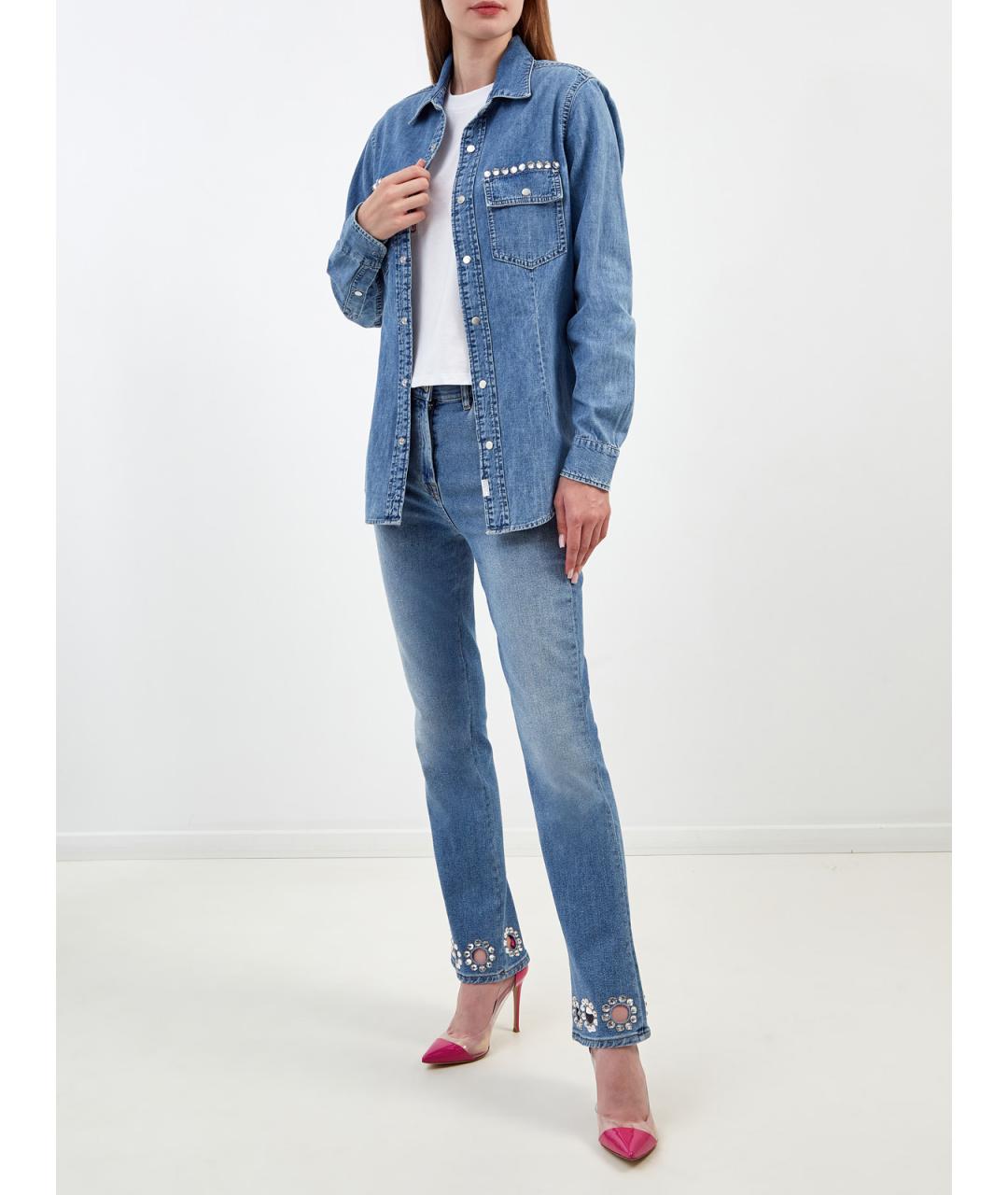 7 FOR ALL MANKIND Синие хлопковые джинсы клеш, фото 2