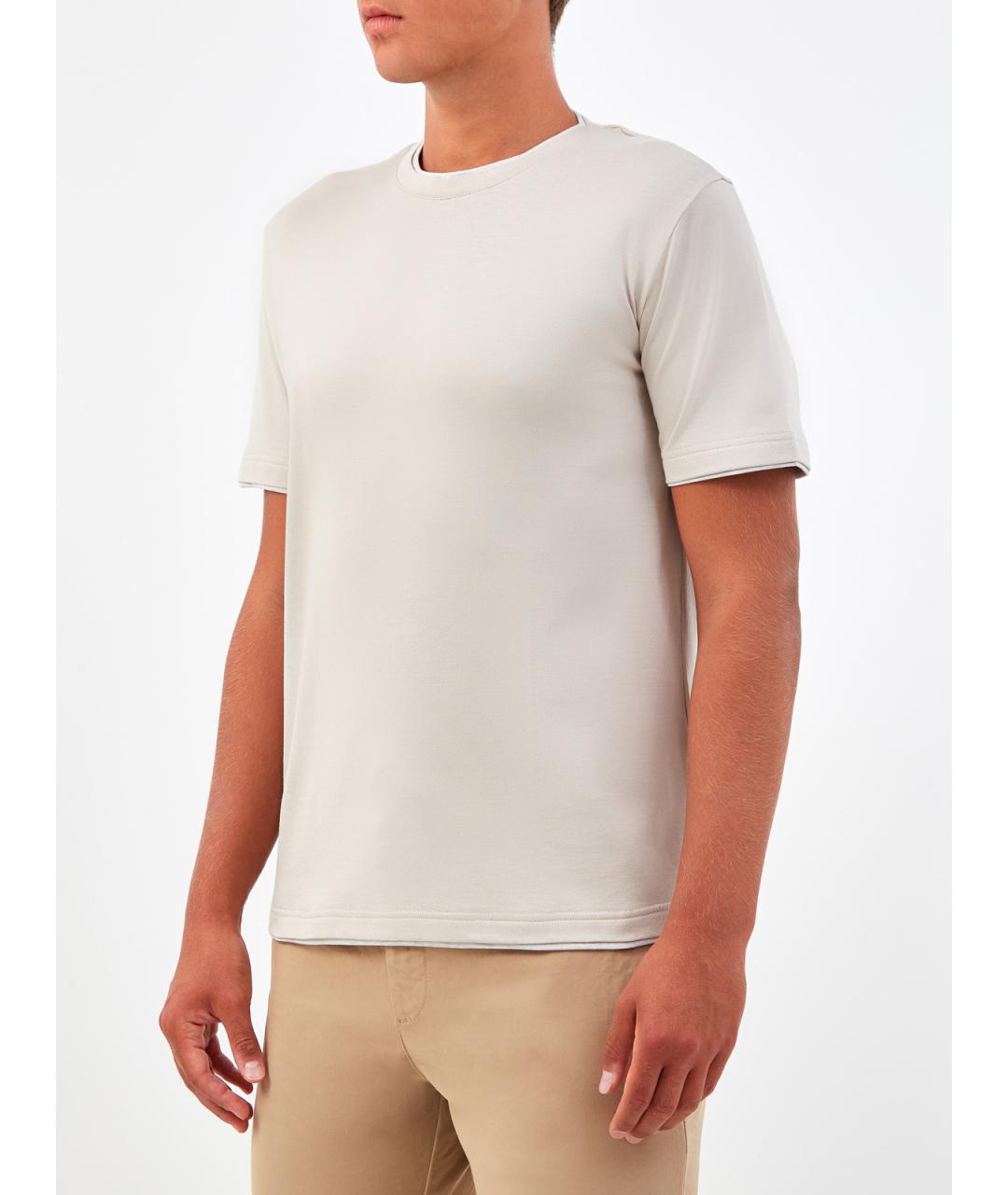 ELEVENTY Бежевая хлопковая футболка, фото 3