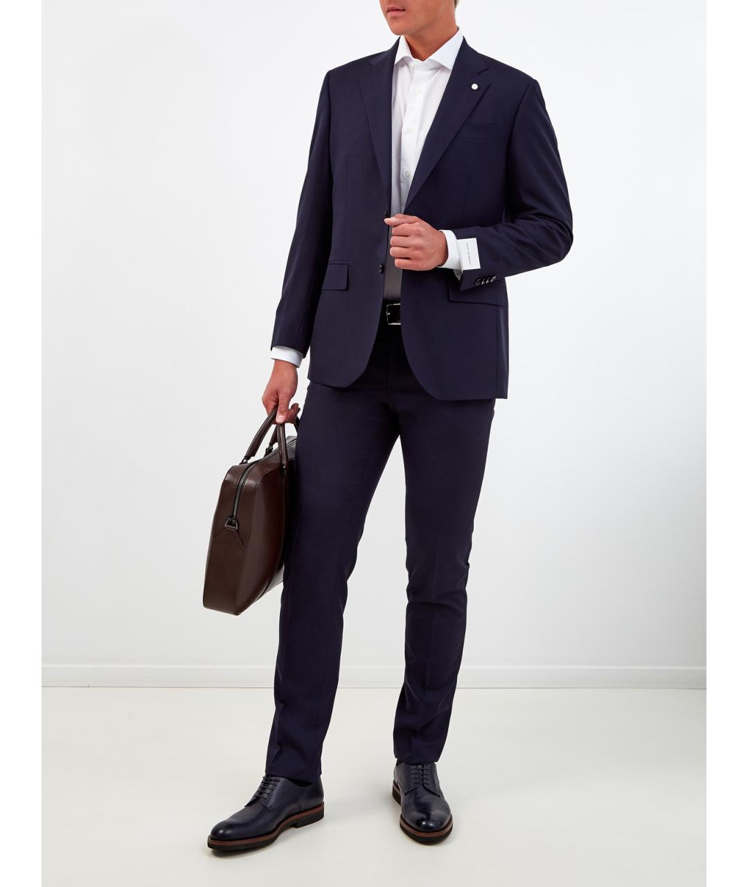 L.B.M. 1911 Синие шерстяные классические брюки, фото 2