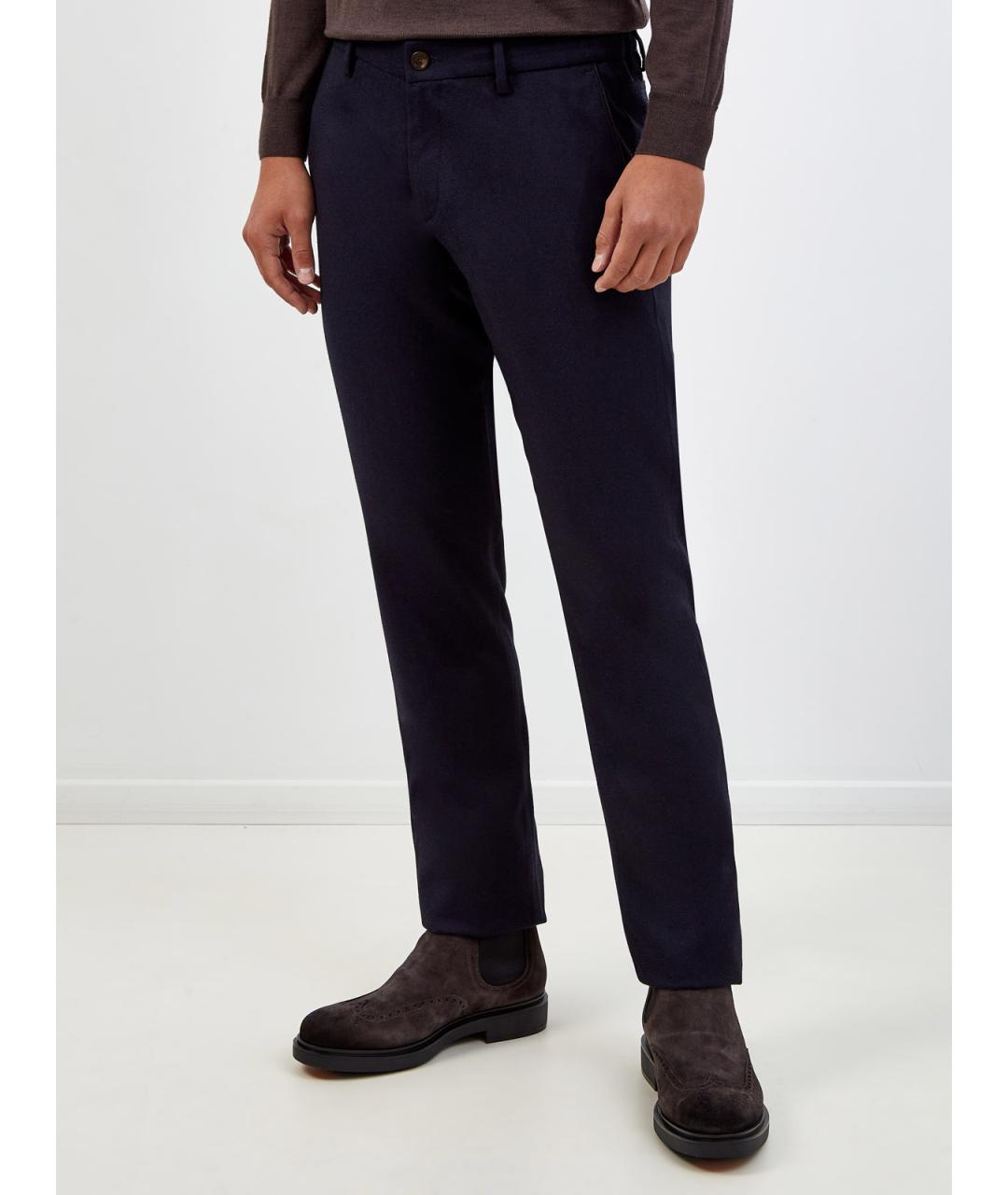CANALI Синие шерстяные повседневные брюки, фото 3