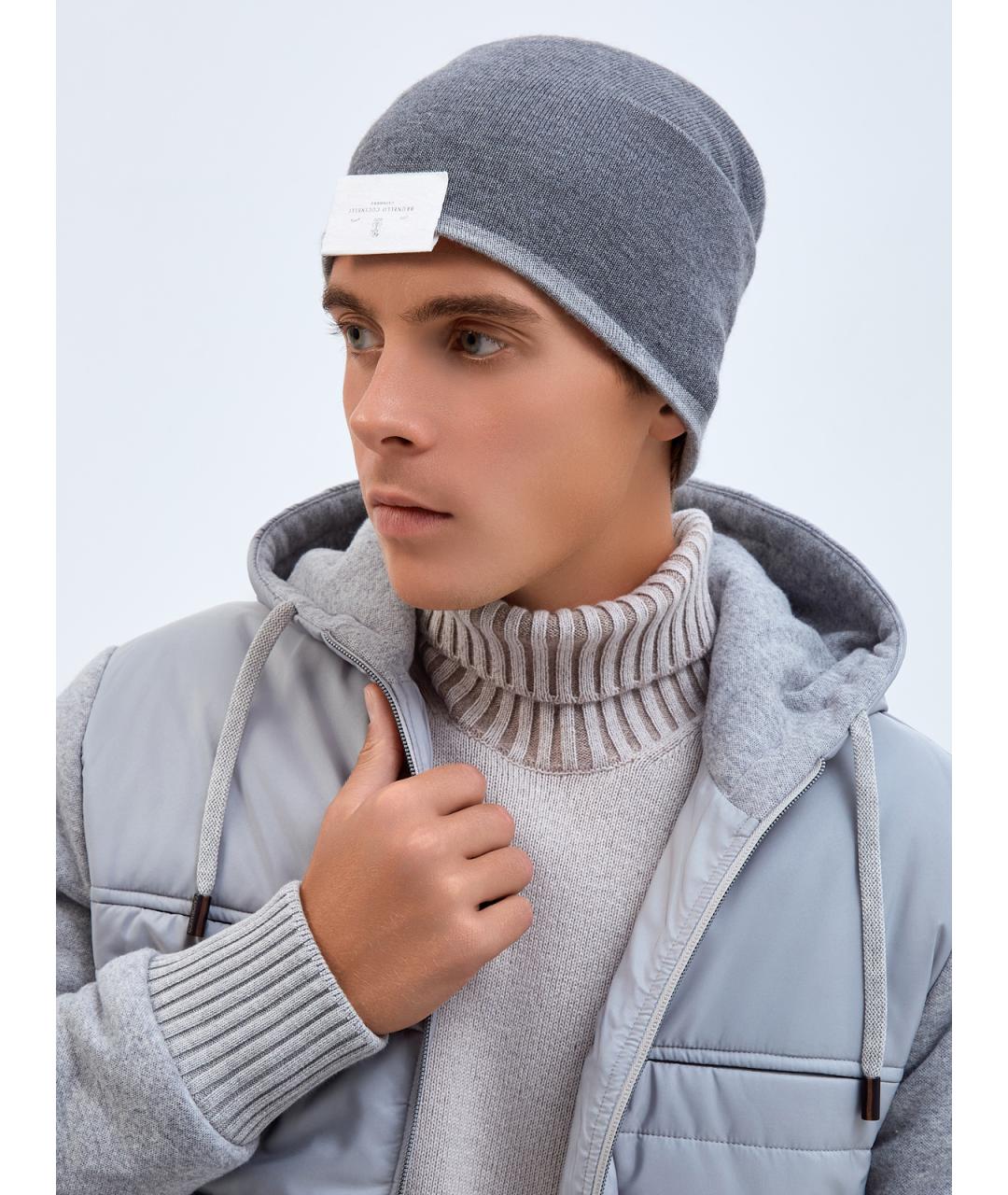 BRUNELLO CUCINELLI Серая кашемировая шапка, фото 2