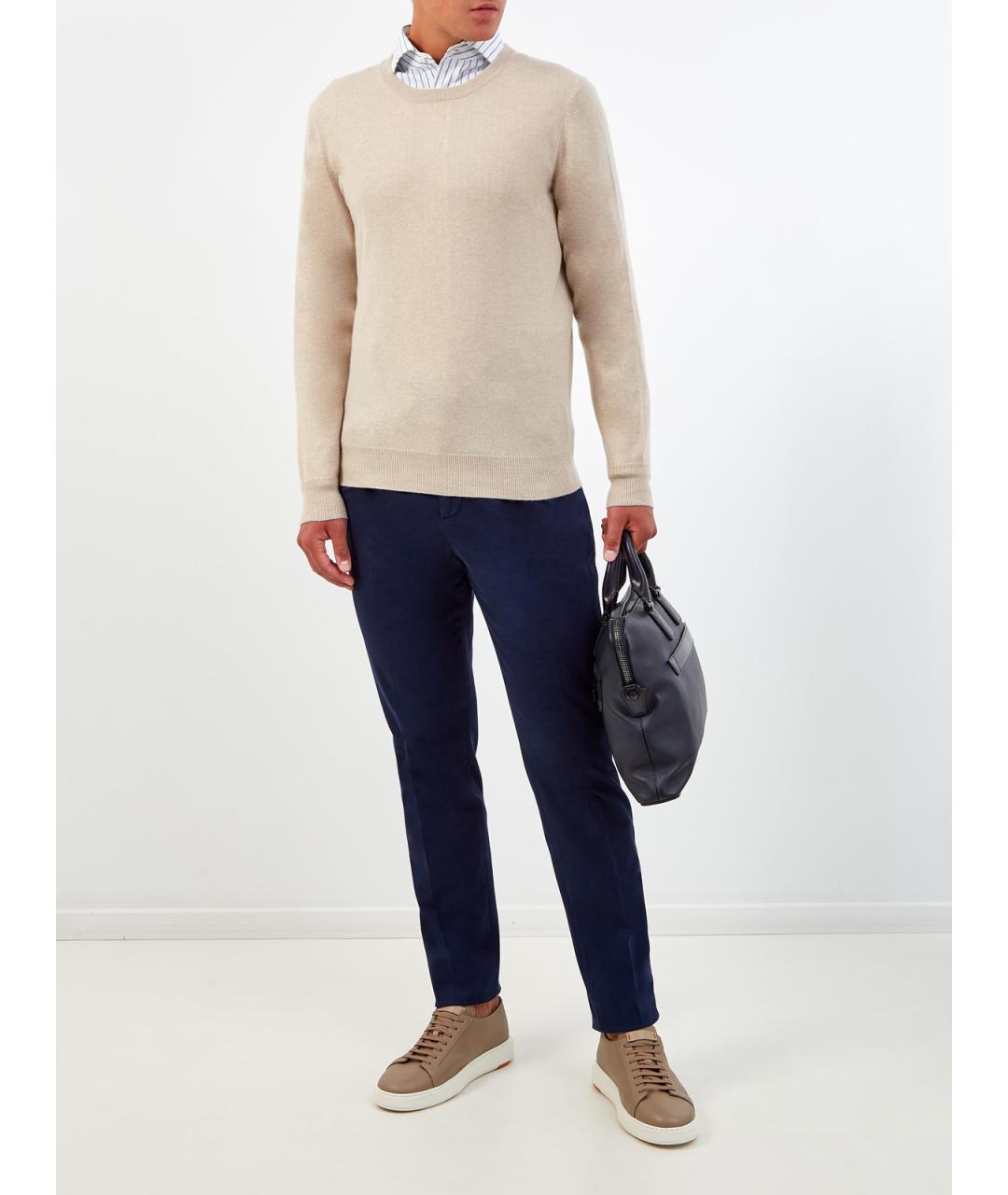 BRUNELLO CUCINELLI Синие хлопковые повседневные брюки, фото 2