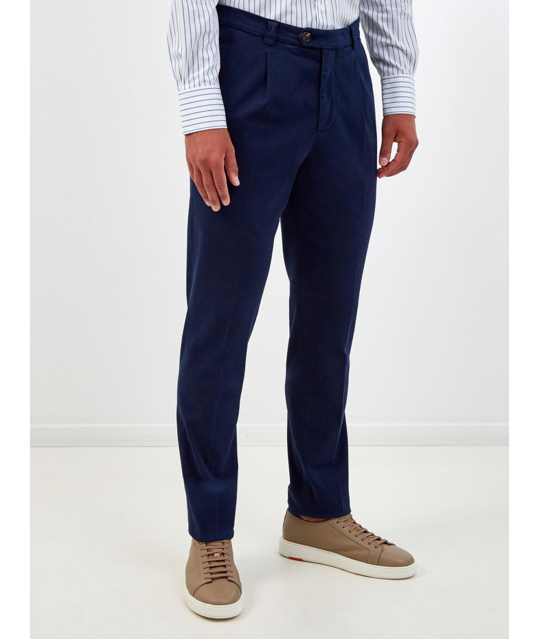 BRUNELLO CUCINELLI Синие хлопковые повседневные брюки, фото 3