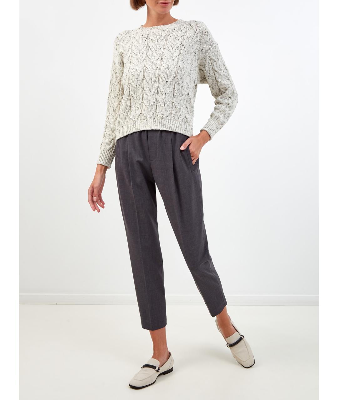 BRUNELLO CUCINELLI Антрацитовые шерстяные брюки узкие, фото 2