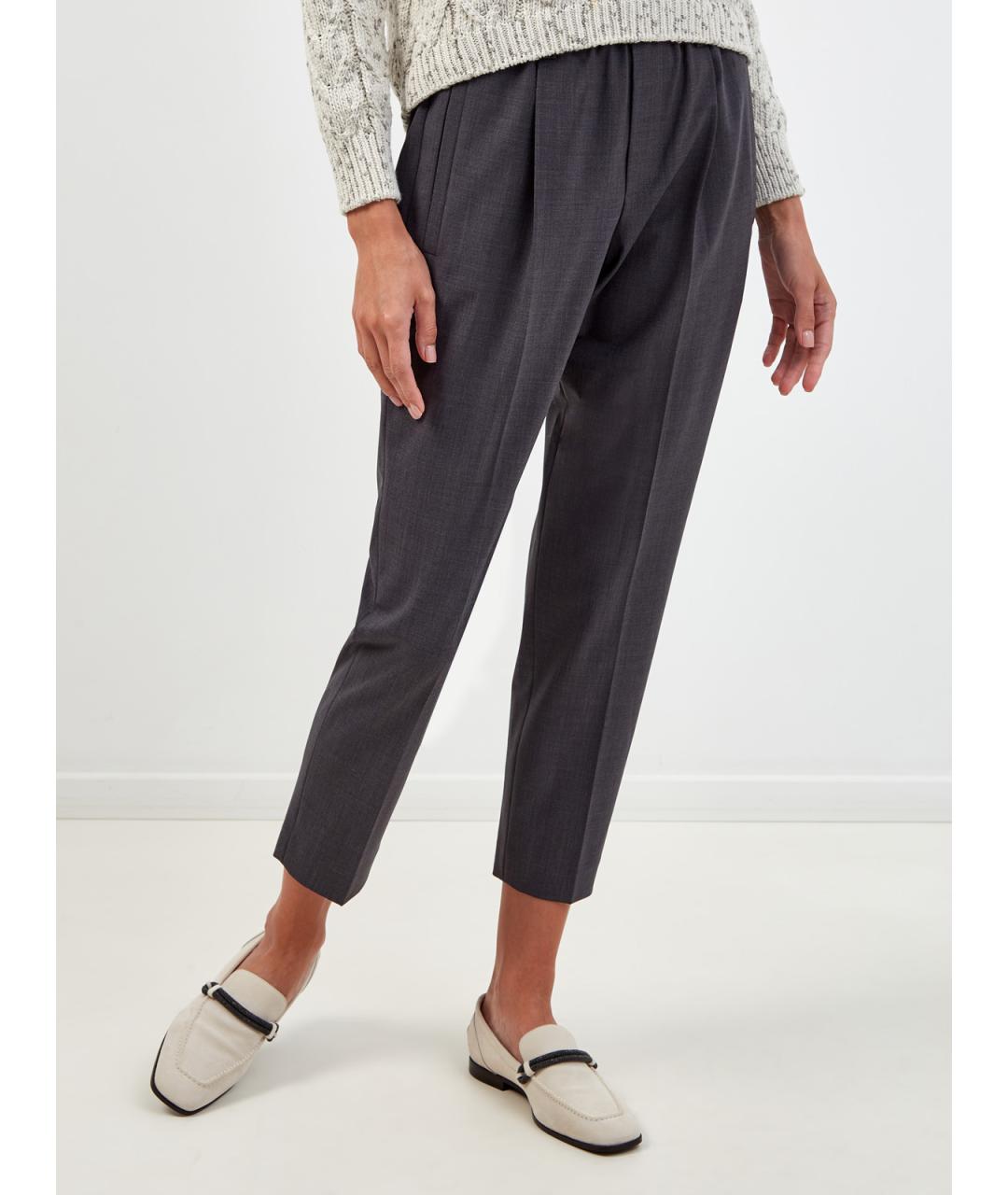 BRUNELLO CUCINELLI Антрацитовые шерстяные брюки узкие, фото 3