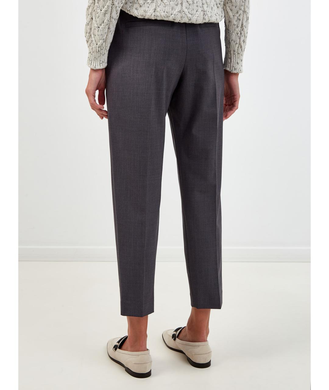 BRUNELLO CUCINELLI Антрацитовые шерстяные брюки узкие, фото 4