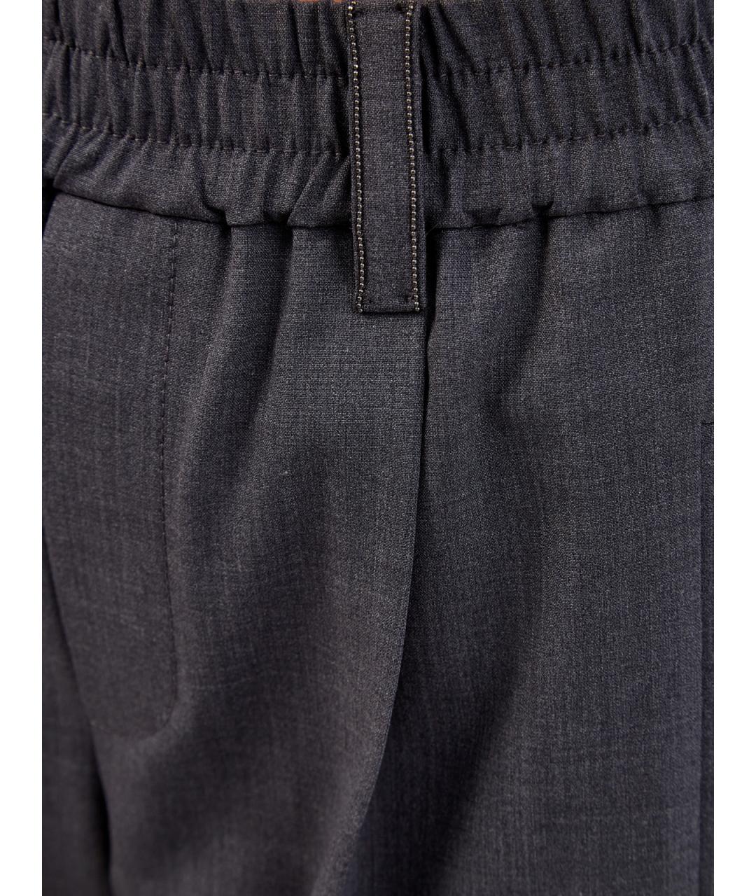 BRUNELLO CUCINELLI Антрацитовые шерстяные брюки узкие, фото 5