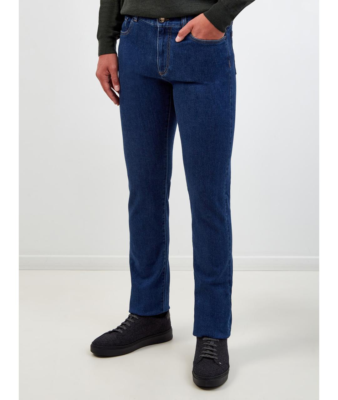 CANALI Синие хлопковые прямые джинсы, фото 3